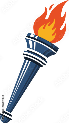 Stylized Blue Torch with Fiery Orange Flames