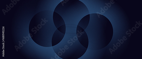 Abstract blue glowing geometric lines on dark blue background. Modern shiny blue circle lines pattern. Futuristic technology concept.