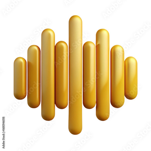 Abstract golden yellow audio waveform display with 3d rounded rods