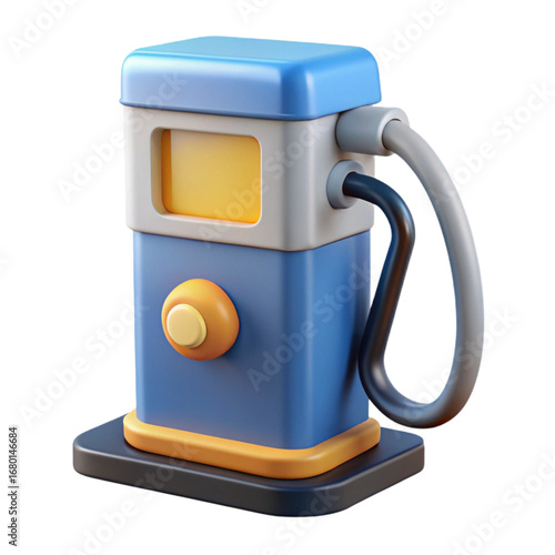Cartoonish gas pump 3d rendering with blue and yellow tones ideal for games and apps