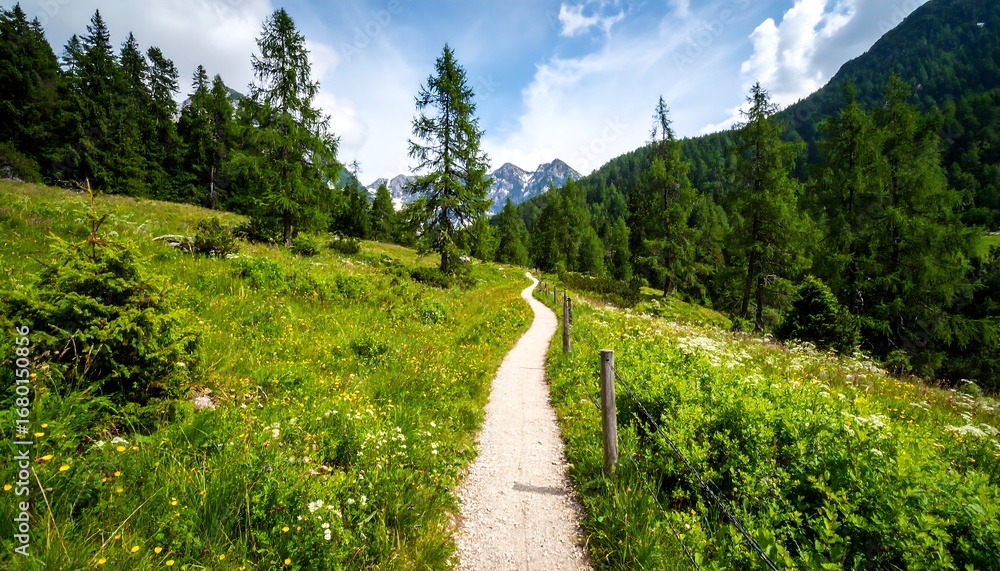Fototapeta premium Scenic mountain path through meadow
