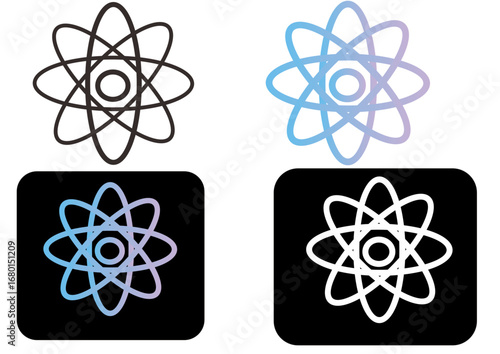 Stylized atomic model icon, symbolizing fundamental particles, interconnected systems, and the dynamic principles of science and technological innovation