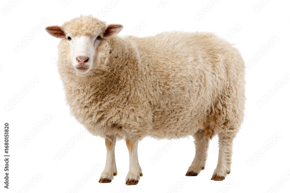 Fototapeta premium Single White Sheep on Transparent Background