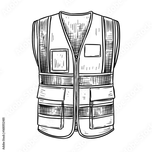 worker safety vest vector line art hand drawn illustration