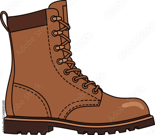 Brown Leather Work Boot with Laces and Sole