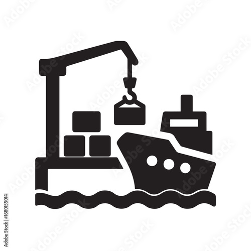 Ship port silhouette black and white vector icon