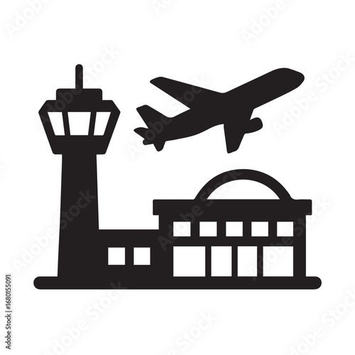 Airport silhouette black and white vector icon