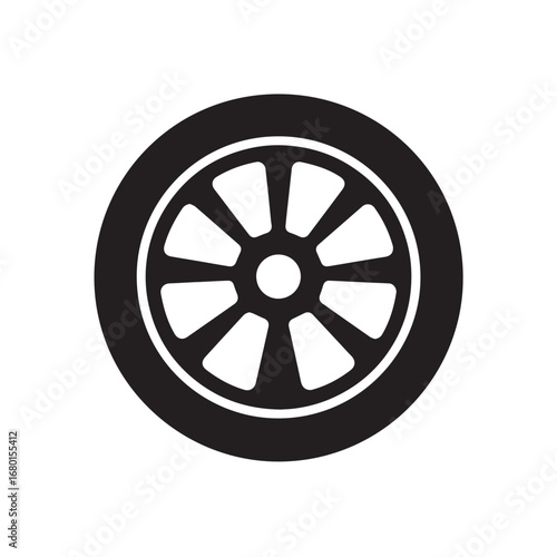 Wheel silhouette black and white vector icon