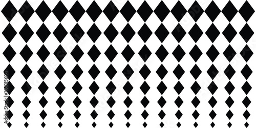 A black and white abstract image with a repeating diamond pattern. Geometric pattern of black diamonds on a white background. Seamless in one direction. eps 10