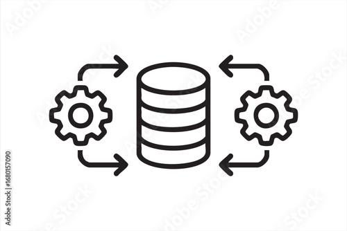 Abstract Icon of Data Processing and Server Management in Line Art Design