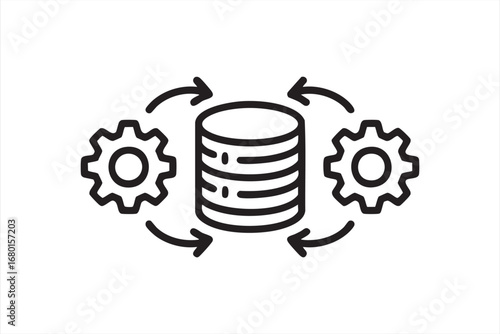 Minimal Line Icon of Database Management with Gears and Arrows