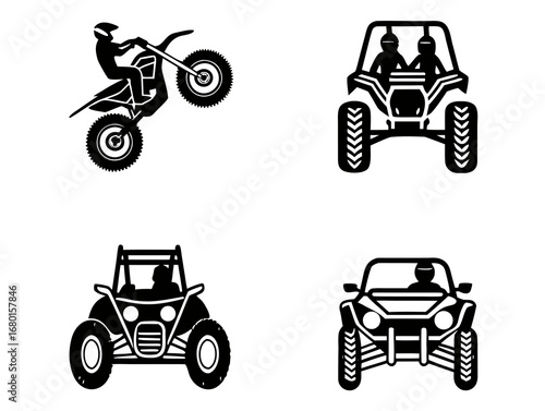 Off road vehicle icons including motocross UTV and tractor