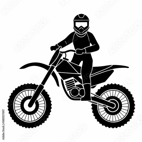 Silhouette of motocross rider on motorcycle against white background graphic