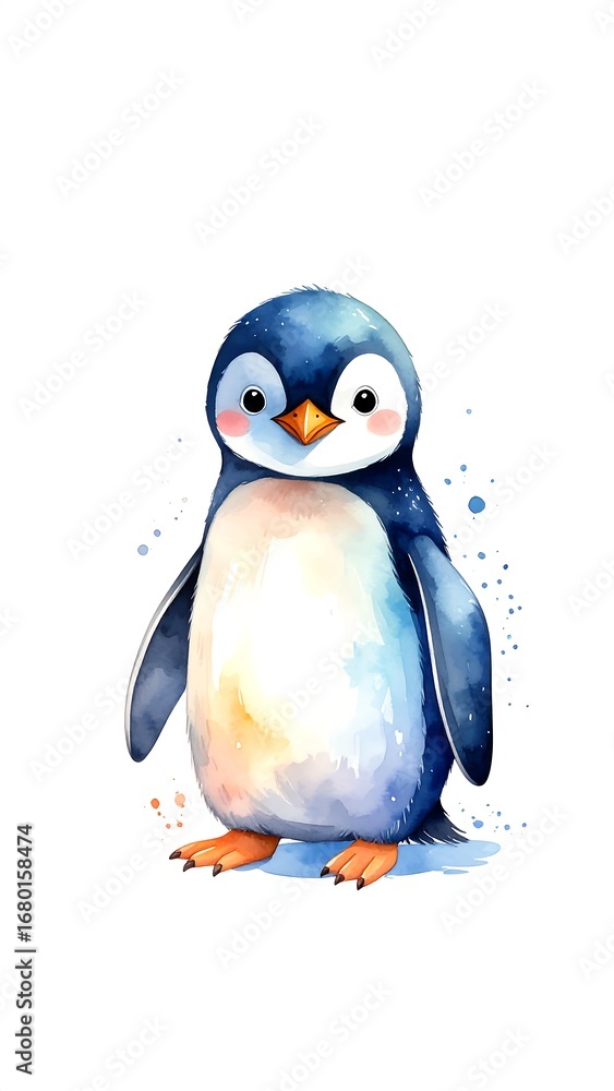 Fototapeta premium Cute penguin watercolor illustration