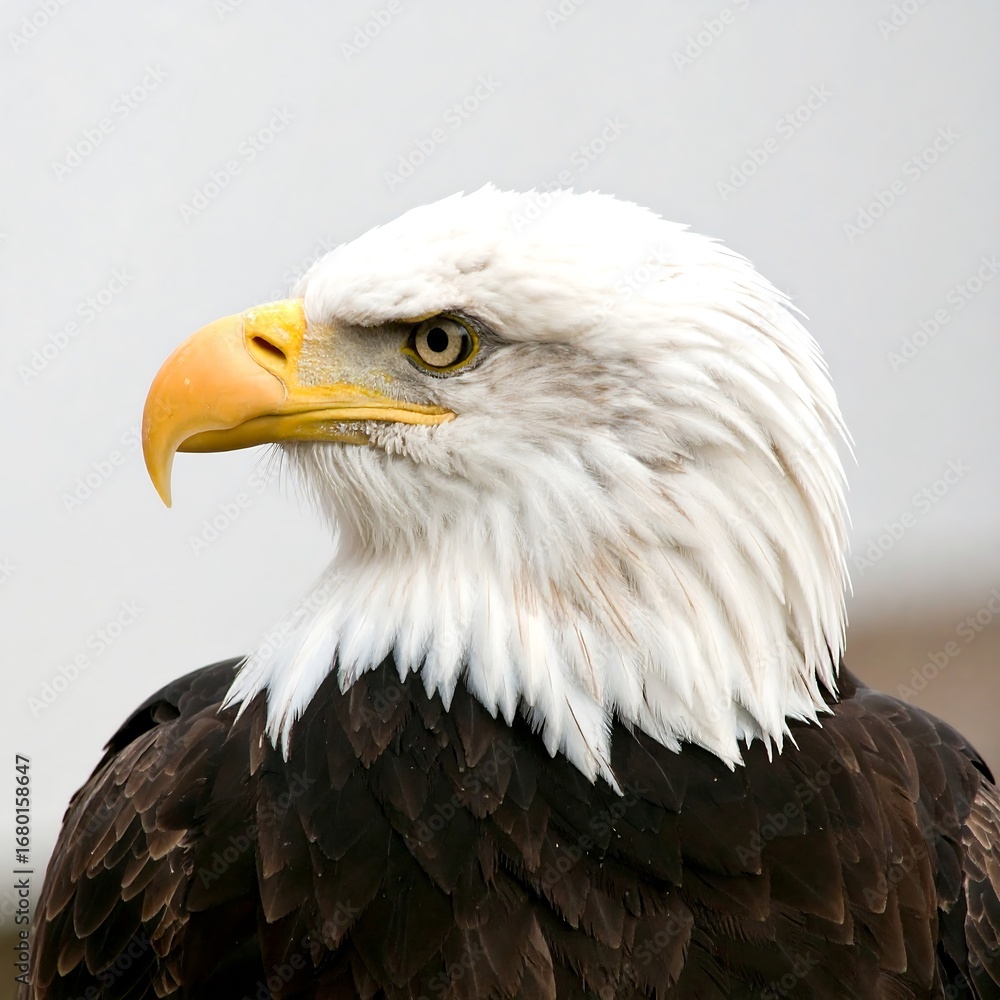 Fototapeta premium Majestic Bald Eagle Head Profile Close Up with Intense Gaze.