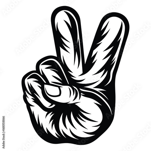 Monochrome hand making peace sign, vintage style, vector graphic illustration