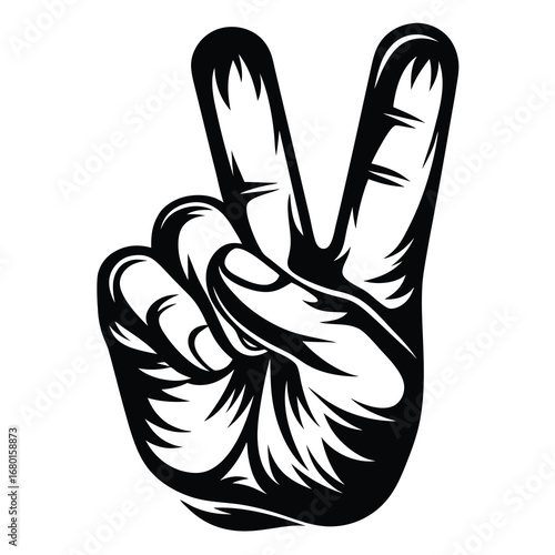 A Stylized Black and White Peace Sign Hand Gesture Illustration