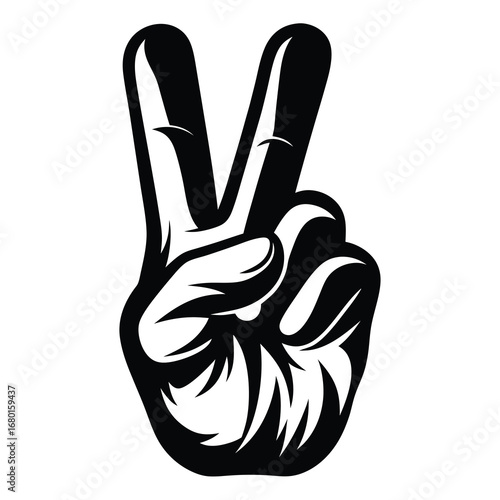A bold graphic vector illustration of a peace sign hand gesture