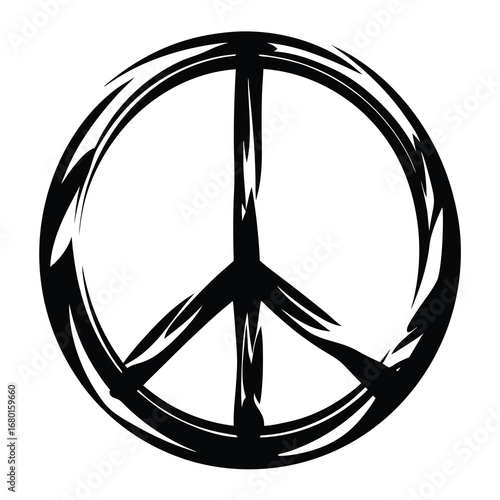 Stylized Black and White Peace Symbol with Thick Brushstroke Design