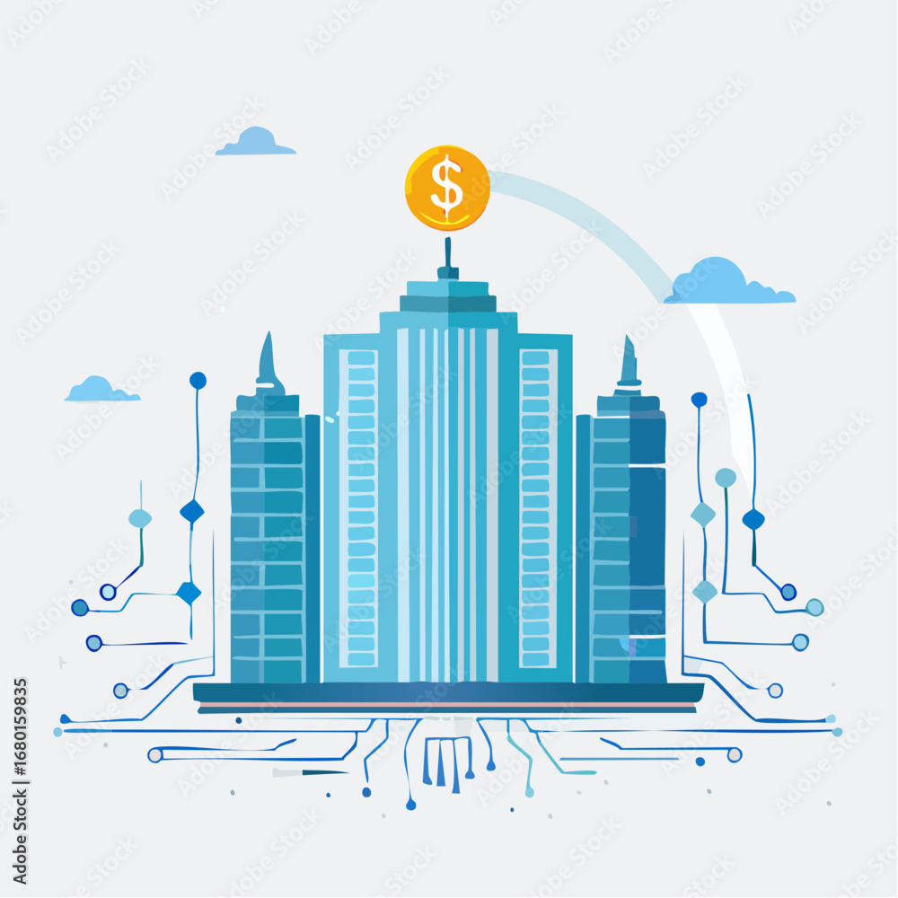 Obraz premium Digital Financial Building with Dollar Sign on Top.