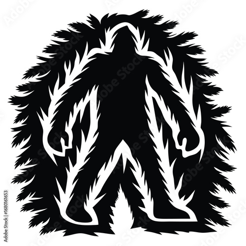 Mysterious Forest Creature Silhouette, A Cryptid Figure Obscured by Dense Foliage