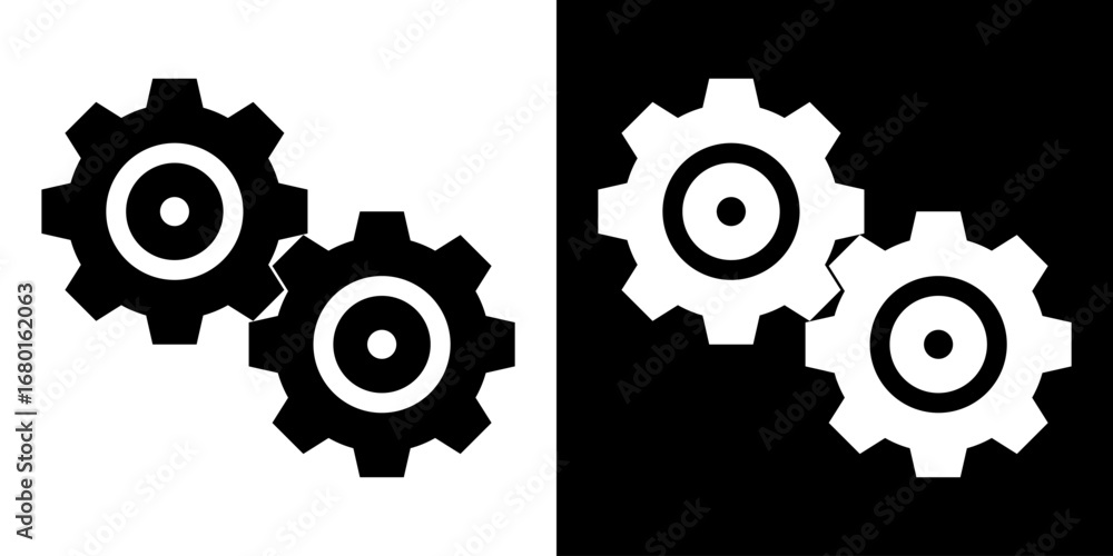Φωτογραφία Black and white vector icon of two interlocked gears, representing engineering,