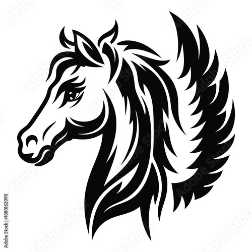 Black and white tribal horse vector illustration, equestrian elegance design