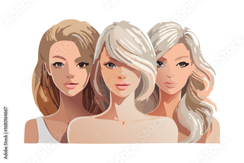 set of female model with hairstyle