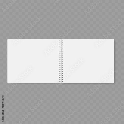 Realistic open spiral notebook with blank white pages mockup. Vector