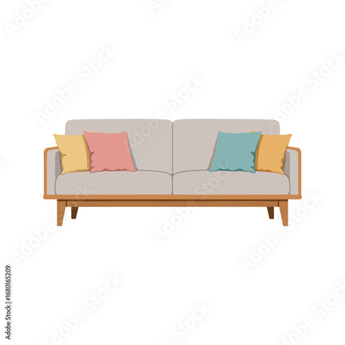 Comfortable blue leather sofa isolated on a white background