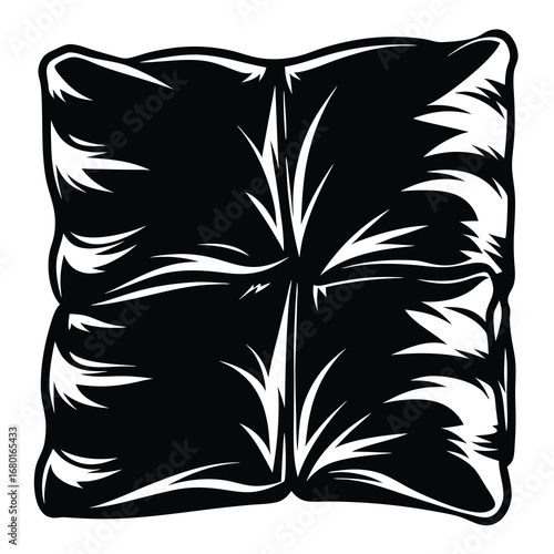 Abstract black square shape with sharp white edges and center details