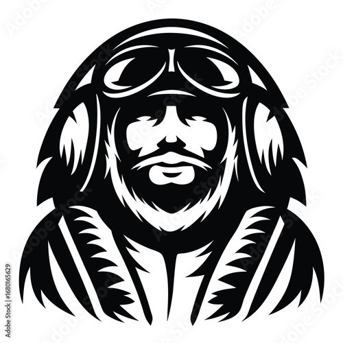 Vintage Aviator Illustration in Black and White Stylized Vector Artwork