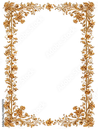 A gold frame with flowers and leaves