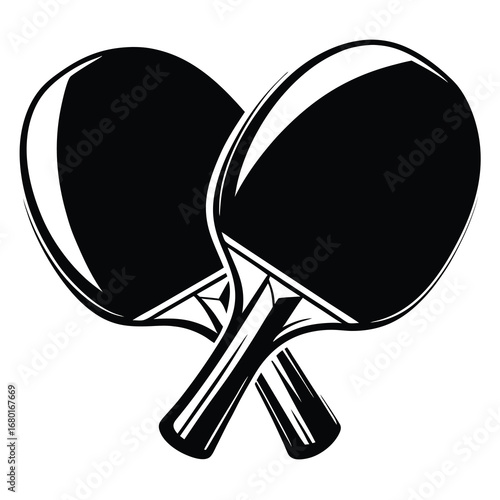 Monochromatic Illustration of Two Crossed Table Tennis Paddles for Competitive Sport