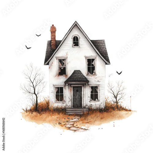 Abandoned house surrounded by overgrown grass and trees