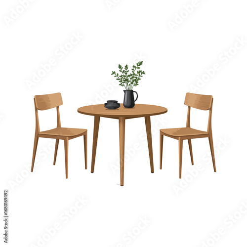 Wooden dining chairs and table in a stylish home interior