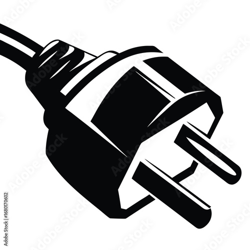 Black and white illustration of a two pronged electric plug with wire
