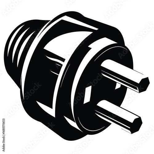 Monochrome illustration of an electrical plug adapter with three prongs