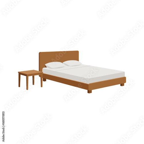 Stylish interior design featuring a comfortable bed with pillows and leather furniture in a contemporary living room