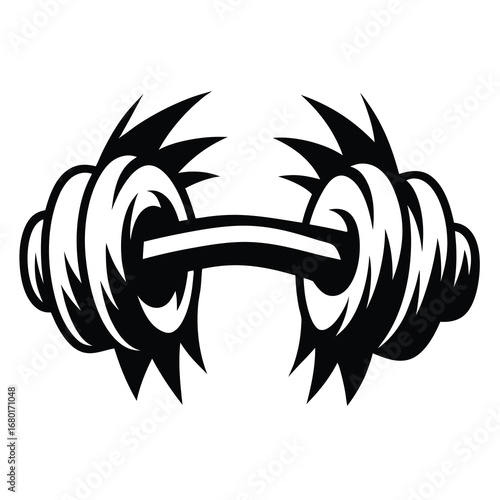 Stylized black and white barbell or dumbbell weight for strength training