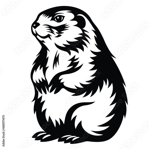 Monochrome illustration of a cute prairie dog with detailed fur pattern