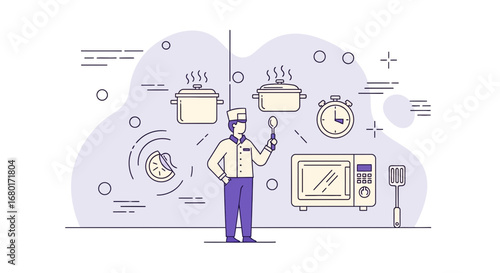 Illustration showcasing culinary expertise and kitchen equipment for food blog content