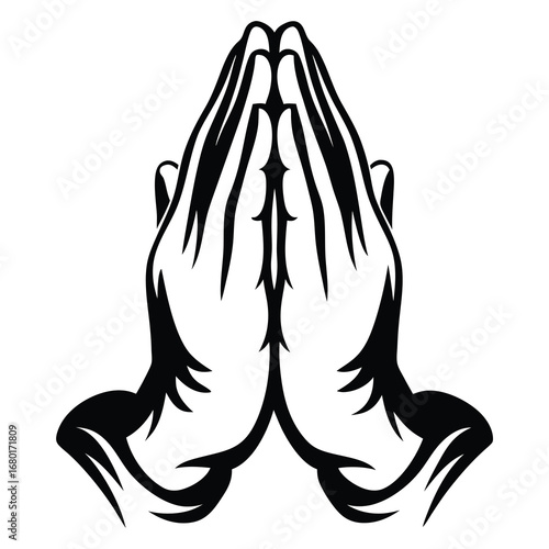 Stylized monochrome praying hands symbol for hope, faith, and spirituality concept
