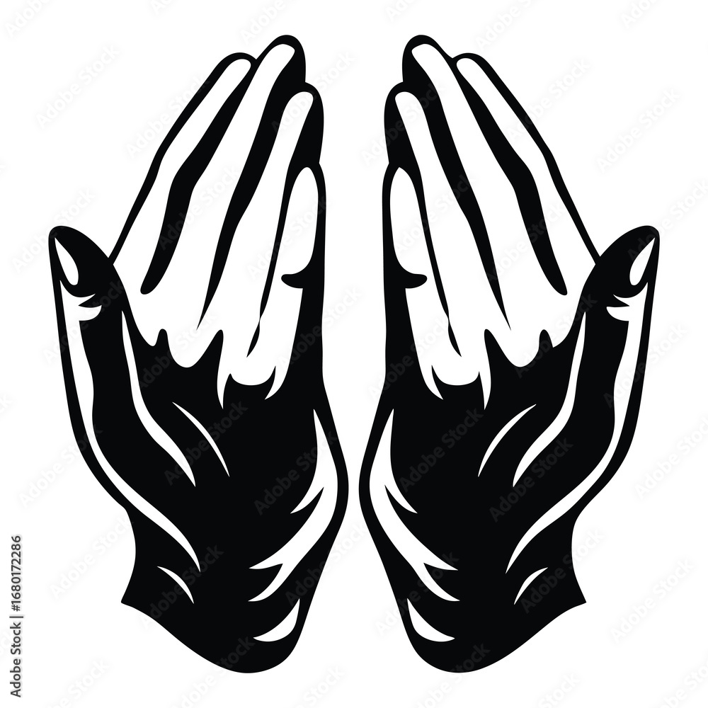 Obraz premium Illustration of two hands held in prayer, hope, or reverence upward