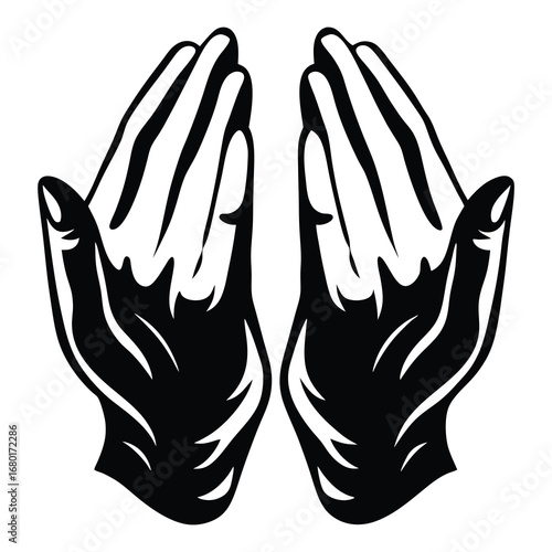 Illustration of two hands held in prayer, hope, or reverence upward