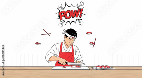 Japanese sushi chef expertly preparing fresh nigiri with precision and culinary skill