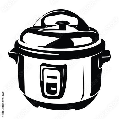 Monochrome vector illustration of an electric pressure cooker with display screen
