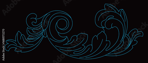 Ornate decorative acanthus leaf pattern gracefully curling and flowing on a plain background.