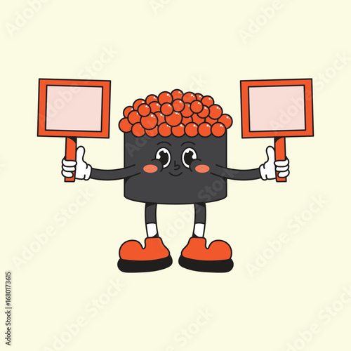 Cute susi mascot character holding two sign cartoon illustration