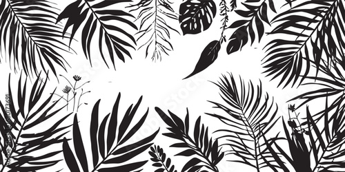 Wallpaper Mural Black and White Tropical Leaves Illustration Frame Border with Isolated White Background for Text or Image Overlay Design Element Torontodigital.ca